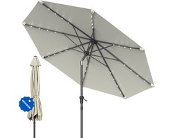 Soontrans - Parasol 300 cm - Met 24 LED-Lampjes - Tuinparasol met Kantelbaar, Balkonparasol UPF 50+ - Stokparasol 38 mm-Draagbare Terrasparasol - Marktparasol Waterdicht - Strandparasol - Slingerparasol voor Terrassen-Balkons en Zwembaden - Beige