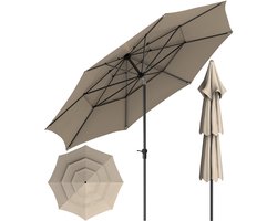 Soontrans - Stokparasol 300cm Tuin UV50+ - Balkonparasol Waterdicht - Parasol Tuin Terras met Opdraaisysteem - Strandparasol 8 Ribben - Parasol Tuin 30° Kantelbaar - Tuinparasol - Bruin