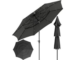 Soontrans - Stokparasol met LED - 300cm Tuinparasol UV50+ - Balkonparasol Waterdicht - Parasol Tuin Terras met Opdraaisysteem - Strandparasol 8 Ribben - Parasol Tuin 30° Kantelbaar - Grijs