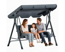 Soontrans - Tuinschommel 3-Zits Met Verstelbaar Zonnedak - Schommelbank Antislip voetsteunen - Hollywoodschommel - Tuinhangmat - Stevig Metalen Frame Voor Tuin Terras - Hangmatbank 193x110x152cm - Tuinhangmat Weerbestendig Met Kussen - Grijs