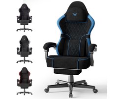 Soontrans-Zwart-Blauw-Gaming Stoel-met Inklapbare Voetensteun-Gamestoel Verstelbaar Rugleuning-Ergonomische Gaming Chair-als Bureaustoel-Uitgerust Met Hoofdsteun en Lendensteun-Geborsteld Fluweel-Computerstoel Gaming-Voor Volwassenen en Jongeren