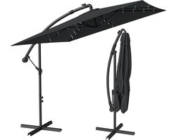 Soontrans - Zweefparasol Kantelbaar - 2.5m Parasol - Tuinparasol met voet - Balkonparasols Aluminium Frame - Strandparasols Polyester - Parasol Tuin Met LED - Vierkant Zweefparasol - Voor Tuin Terras Balkon - Donkergrijs