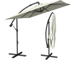 Soontrans - Zweefparasol Kantelbaar - 2.5m Parasol - Tuinparasol met voet - Balkonparasols Aluminium Frame - Strandparasols Polyester - Vierkant Zweefparasol -Voor Tuin Terras Balkon - Beige