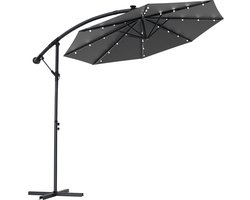Soontrans - Zweefparasol Kantelbaar - 3m Parasol - Tuinparasol met voet - Balkonparasols Aluminium Frame - Strandparasols Polyester - Parasol Tuin Met LED - Voor Tuin Terras Balkon - Donkergrijs