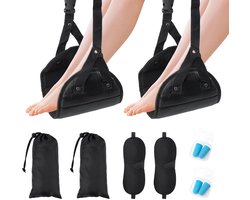 SooPii Vliegtuigvoetsteun Hangmat, Premium Schuim Voetenbank, Draagbare Verstelbare Vliegtuigvoetsteun, Biedt Comfort op Lange Reizen, Zwart, 2-Pack
