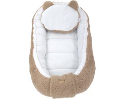 Soosie - Baby Nestje - Babynestje - Zacht en Veilig - Bruin Teddy Katoen en Witte Katoen