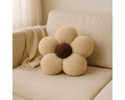 Soosie Sierkussen Bloem – Kussentje – Teddy Bouclé – Ø 40 cm – Beige & Bruin