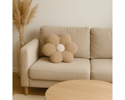 Soosie Sierkussen Bloem – Kussentje – Teddy Bouclé – Ø 40 cm – Beige & Crème