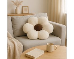 Soosie Sierkussen Bloem – Kussentje – Teddy Bouclé – Ø 40 cm – Crème & Bruin