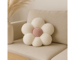 Soosie Sierkussen Bloem – Kussentje – Teddy Bouclé – Ø 40 cm – Crème & Zacht Roze
