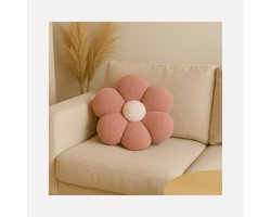 Soosie Sierkussen Bloem – Kussentje – Teddy Bouclé – Ø 40 cm – Zacht Roze & Crème