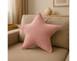Soosie - Sierkussen Ster – Kussentje - Teddy Bouclé – 45×45 cm – Zacht Roze