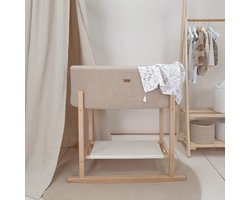 Soosie - Teddy Bouclé - Mozesmand - Baby Wieg met Schommelbasis - Natuurlijk Beukenhout – Beige – 75×36 – Met Matras