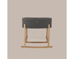 Soosie - Teddy Bouclé - Mozesmand - Baby Wieg met Schommelbasis - Natuurlijk Beukenhout – Grijs – 75×36 – Met Matras