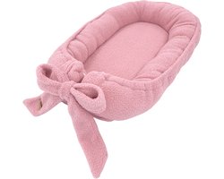 Soosie Teddy Bow Babynestje – Zacht Teddy Babynest met Uitneembaar Matras en Decoratieve Strik – Roze