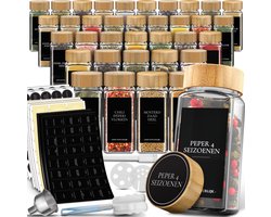Soothe 36 Glazen Kruidenpotjes Vierkant met Bamboe Deksel – 2 Soorten Strooideksels – Kruidenstrooier – Spice Jars – Complete Set incl Kruiden Stickers, Krijtstift en Accessoires – 120ml