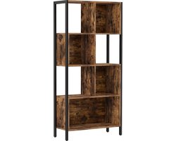 Soph & Tess - Boekenkast - Vakkenkast - Industrieel - Vintage - Hout - Metaal - Bruin/zwart - 74x29.6x154.5