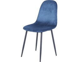 Soph & Tess - Cordoba Eetkamerstoel - Set van 6 - 100 % Velvet - Blauwe eetstoel - Metaalpoot -Industriel