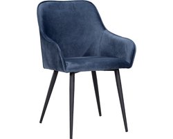 Soph & Tess - Florence Eetkamerstoel - Blauw - Set van 6 - Fluweel - Velvet - Industrieel - Met armleuning - Easy Clean Stoffen - Hoge Kwaliteit