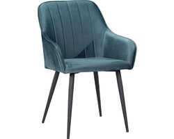 Soph & Tess - Modena Eetkamerstoel - Blauw - Fluweel - Velvet - Industrieel - Met armleuning