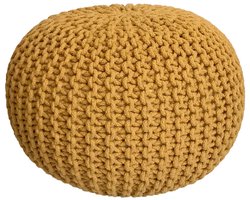 Sophia | Pouf | geel | 100% gerecycled katoen | Ø 55 cm | poef | hocker | Kruk | hockers en poefen | fluwelen poef | Wood Selections