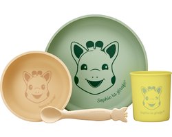 Sophie de giraf Maaltijdset - Kinder servies - Kinderbord - Drinkbeker - Kinder bestek - Siliconen - In witte geschenkdoos - Vanaf 6 maanden - 4-Delig