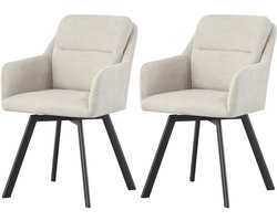 Sophie stoel crème set 2 stuks - Moderne design eetkamerstoel met metalen frame - 53cm