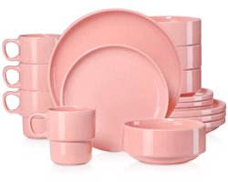 Sorella Serviesset Rosé - 16 delig - 4 persoons - Baby roze - Dinerborden - Bordenset - Diepe borden - Ontbijtborden - Servies - Keukenservies