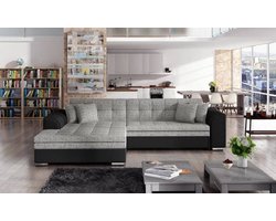 Sorento L hoekbank met slaapfunctie - 295 x 195 cm - grote hoekbank - Zwart en grijs - Maxi Maja