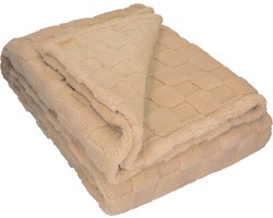 Sorprese Luxe Plaid - 150x200 cm - Fleece Deken - Super Zacht, Warm en Donzig - Plaid voor op de Bank, Bed of Woonkamer Decoratie - Geblokt Camel - Cadeau
