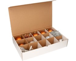 Sorteerdoos kerstballen- 1x - 15 vakjes - transparant - karton - 54 x 32 x 12 cm - opbergdoos - opruimen