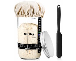 Sortley Zuurdesem Starter Set - Zuurdesem Pot - Sourdough Starter Kit - Fermentatieglas - Brood bakken - Bakspullen - Zuurdesemglas - 1000ml - Complete set - Thermometer
