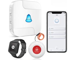 SOS Knop | Met Display | Veiligheid voor Ouderen | Knop & Horloge | Pager functie | 2,4Ghz | Krijg overal een melding | Visueel & Hoorbaar Alarm | Plak op Muur, Tafel of op een Rolstoel