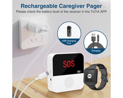 SOS Knop | Met Display | Veiligheid voor Ouderen | Pager functie | 2,4Ghz | Krijg overal een melding | Visueel & Hoorbaar Alarm | Plak op Muur, Tafel of op een Rolstoel | Kan ook om nek gedragen word