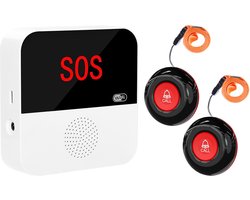 SOS Knop | Met Display | Veiligheid voor Ouderen | Pager functie | 2,4Ghz | Krijg overal een melding | Visueel & Hoorbaar Alarm | Plak op Muur, Tafel of op een Rolstoel | Kan ook om nek gedragen word