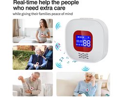 SOS Knop | Met Display | Veiligheid voor Ouderen | Pager functie | 2,4Ghz | Krijg overal een melding | Visueel & Hoorbaar Alarm | Plak op Muur, Tafel of op een Rolstoel | Kan ook om nek gedragen word