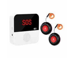 SOS Knop | Met Display | Veiligheid voor Ouderen | Pager functie | 2,4Ghz | Krijg overal een melding | Visueel & Hoorbaar Alarm | Plak op Muur, Tafel of op een Rolstoel | Kan ook om nek gedragen word