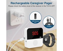 SOS Knop | Met Display | Veiligheid voor Ouderen | Pager functie | 2,4Ghz | Krijg overal een melding | Visueel & Hoorbaar Alarm | Plak op Muur, Tafel of op een Rolstoel | Kan ook om nek gedragen word