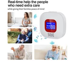 SOS Knop | Met Display | Veiligheid voor Ouderen | Pager functie | 2,4Ghz | Krijg overal een melding | Visueel & Hoorbaar Alarm | Plak op Muur, Tafel of op een Rolstoel | Kan ook om nek gedragen word