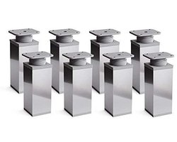 Sossai design meubelpoten - chroom - set van 8 - kunststof en aluminium