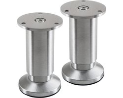 SOTECH 2 stuks meubelpoten TERRA hoogte 100 mm alu geborsteld hoogte verstelbaar tot max. 15 mm, belastbaar tot 250 kg / elke poot