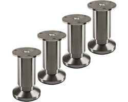 SOTECH 4 stuks meubelpoten TERRA hoogte 100 mm inox look geborsteld hoogte verstelbaar tot max. 15 mm, belastbaar tot 250 kg / per voet