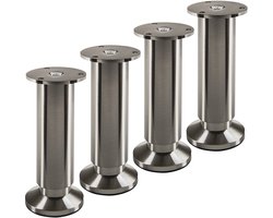 SOTECH 4 stuks meubelpoten TERRA hoogte 150 mm rvs look geborsteld hoogte verstelbaar tot max. 15 mm, belastbaar tot 250 kg / per voet