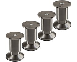 SOTECH 4 stuks meubelpoten TERRA hoogte 80 mm inox look geborsteld hoogte verstelbaar tot max. 15 mm, belastbaar tot 250 kg / per voet