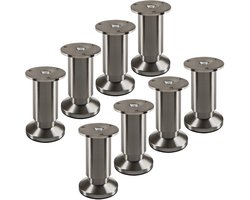 SOTECH 8 stuks meubelpoten TERRA hoogte 100 mm inox look geborsteld hoogte verstelbaar tot max. 15 mm, belastbaar tot 250 kg / per voet