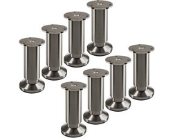 SOTECH 8 stuks meubelpoten TERRA hoogte 120 mm geborsteld RVS look hoogte verstelbaar tot max. 15 mm, belastbaar tot 250 kg / per voet