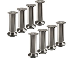 SOTECH 8 stuks meubelpoten TERRA hoogte 150 mm roestvrij staal look geborsteld hoogte verstelbaar tot max. 15 mm, belastbaar tot 250 kg / per voet