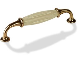 SOTECH porseleinen handgreep META meubelgreep porselein crème wit messing antieke afwerking BA 128 mm