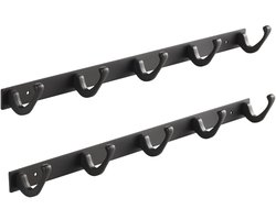 SOTECH Set van 2 Blackline FORTE-haakrails 450 mm met 5 haken zwart gepoedercoat Wandkapstokhaken