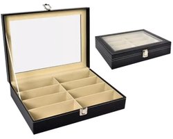 Soulima Luxe 8‑Vaks Brillen Organizer – Zwart Eco‑leer Opbergbox voor Zonne‑ en Leesbrillen – Stijlvol & Praktisch